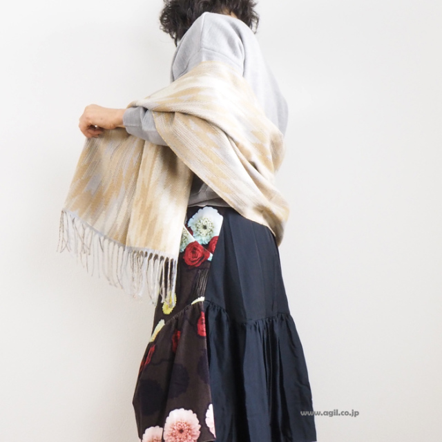 BRISEMY ブライズミー フォークロア調 ジャガード大判ロングフリンジストール レディース