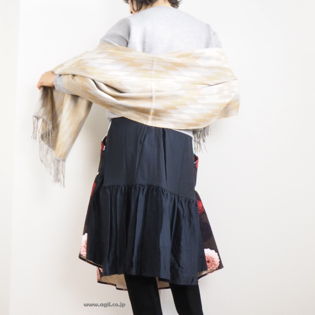 BRISEMY ブライズミー フォークロア調 ジャガード大判ロングフリンジストール レディース