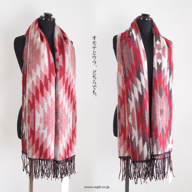 BRISEMY ブライズミー フォークロア調 ジャガード大判ロングフリンジストール レディース