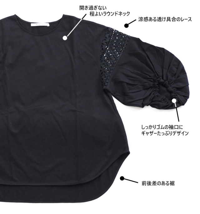 MIDIUMISOLID ミディウミソリッド ラウンドネックプルオーバー レース使い レディース