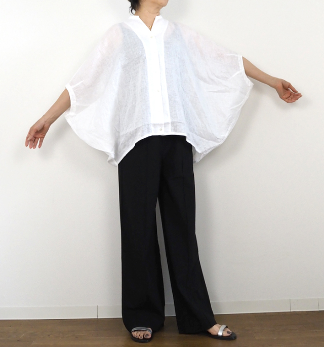 mizuiro ind ミズイロインド リネンコクーンブラウス スタンドカラー ドルマンスリーブ