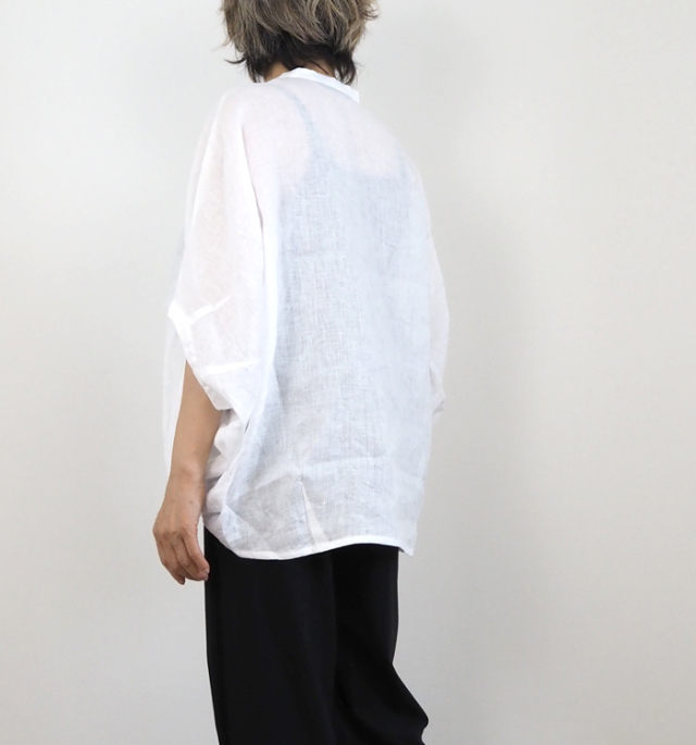 25SS 【ミズイロインド】リネン ドルマンシャツ 日本製 白 シャツ mizuiro ind ミズイロインド リネンスタンドカラーコクーンブラウス