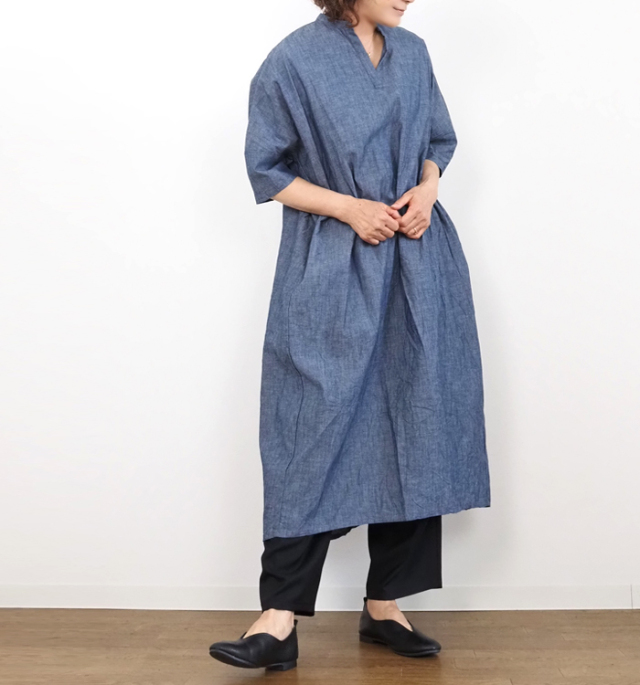 mizuiro ind ミズイロインド スキッパーワンピース シャンブレー レディース