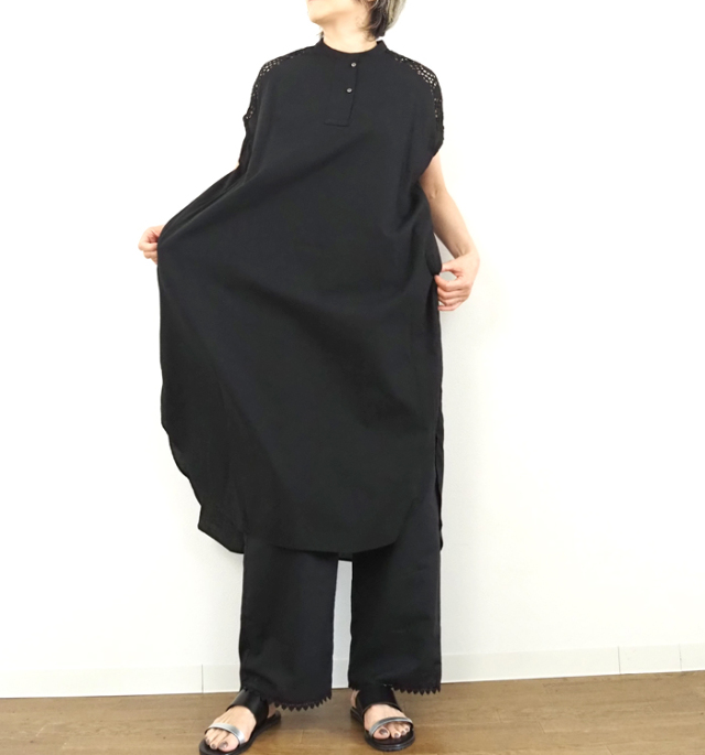 mizuiro ind ミズイロインド レースショルダー バンドカラーロングワンピース