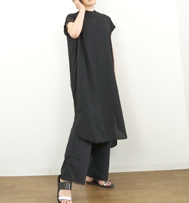 mizuiro ind ミズイロインド レースショルダー バンドカラーロングワンピース