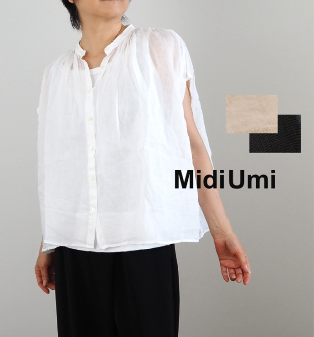 MidiUmi ミディウミ ラミーギャザーノースリーブシャツ