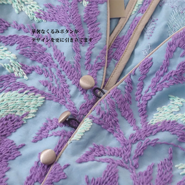 THURIUM スリウム エンブロイダリーVネックブラウス ボタニカル刺繍 レディース