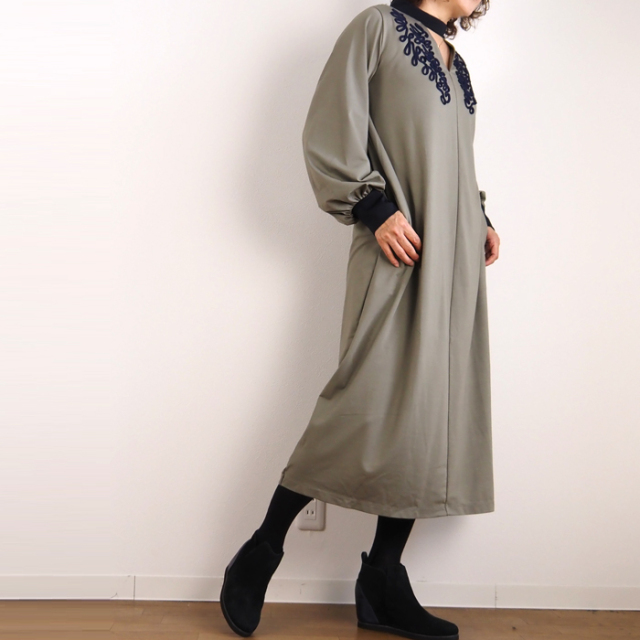 SALE THURIUM スリウム コード刺繍長袖ワンピース レディース