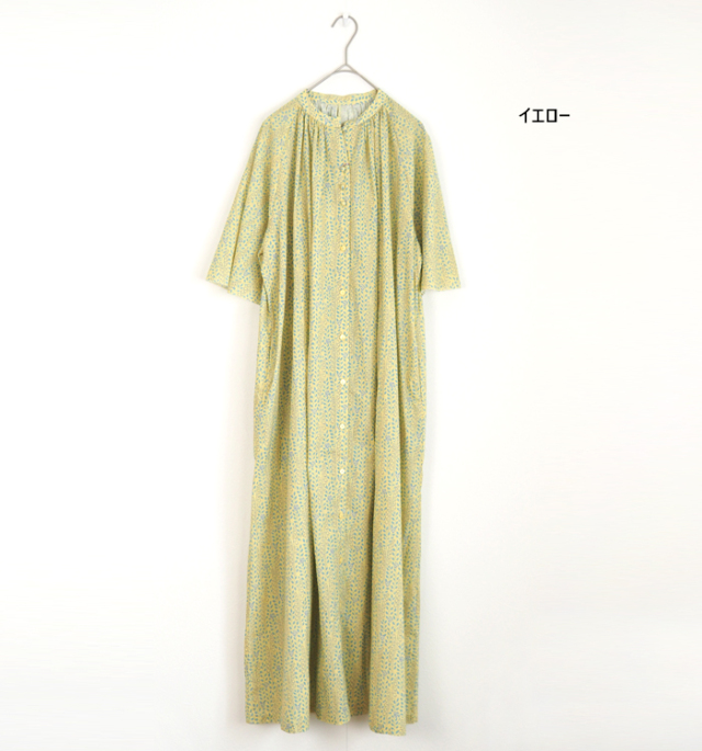 PONT DE CHALONS ポンデシャロン プリントワンピース ギャザーネック 5分袖 レディース