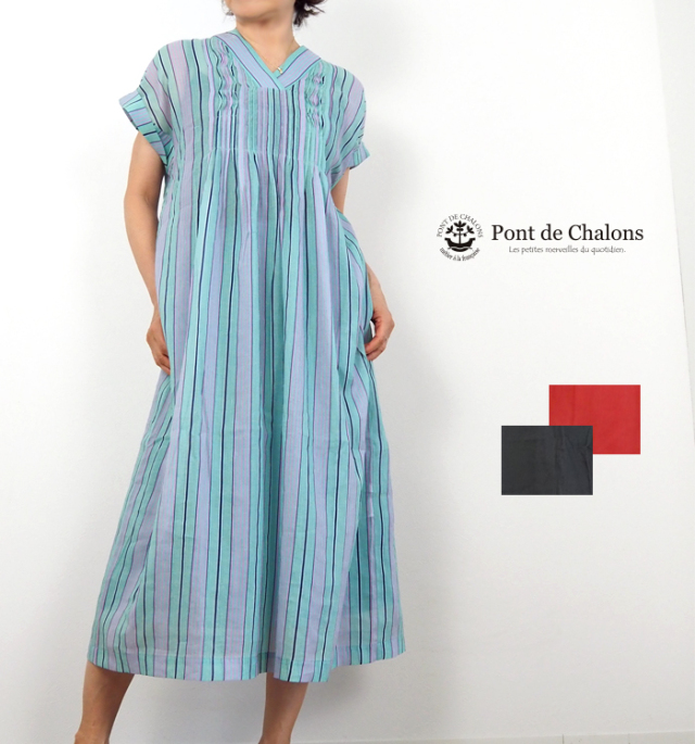 PONT DE CHALONS ポンデシャロン サックワンピース ウェーブピンタック レディース