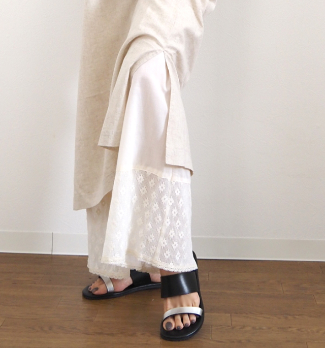 PONT DE CHALONS ポンデシャロン レースワイドペチパンツ 裾レース レイヤードパンツ
