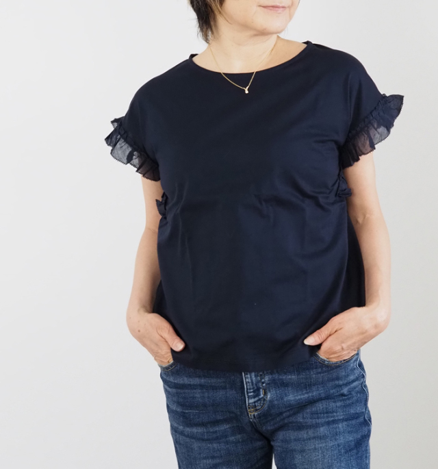 PONT DE CHALONS ポンデシャロン カットソーTシャツ コンビフリル袖プルオーバー