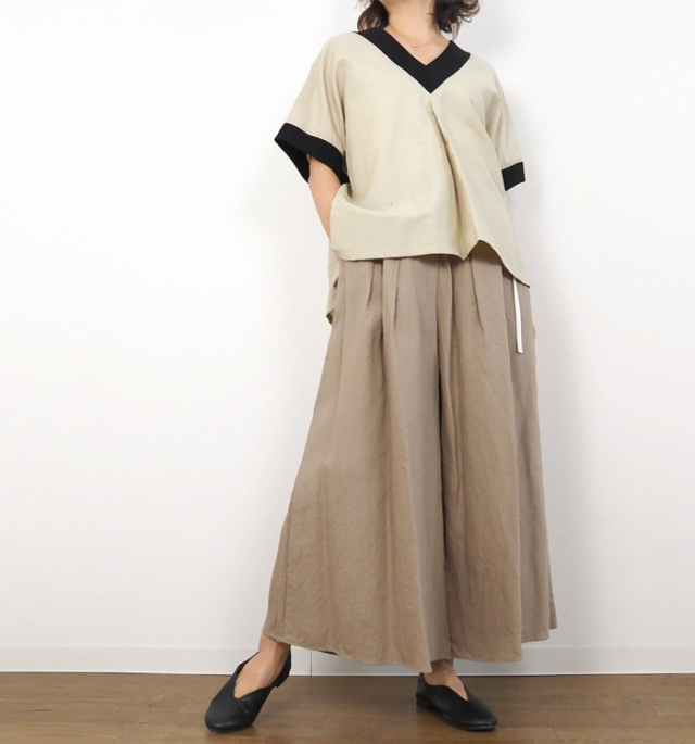 ina イナ リネンタックワイドパンツ 定番 レディース