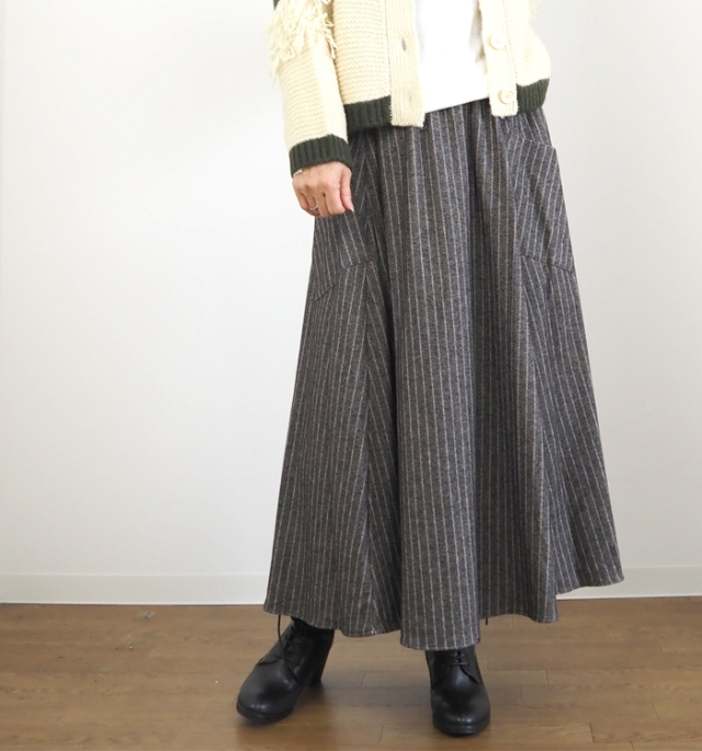 ina イナ ロングフレアースカート ウエストゴム コットン レディース