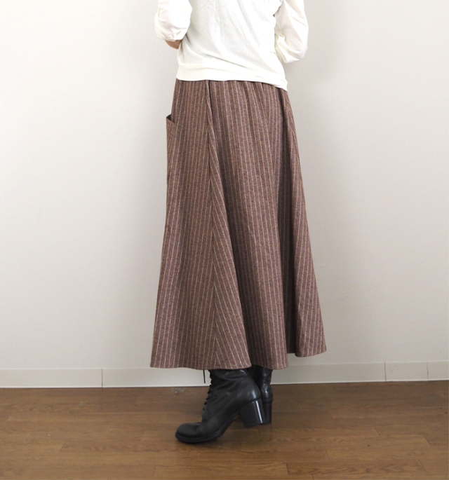 ina イナ ロングフレアースカート ウエストゴム コットン レディース