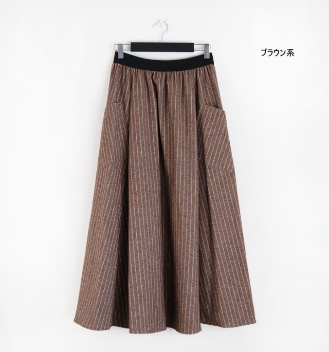 ina イナ ロングフレアースカート ウエストゴム コットン レディース