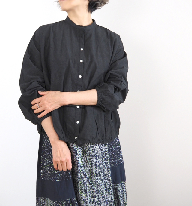 ina イナ ハシゴレース バンドカラーブラウス レディース