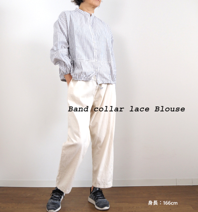 ina イナ ハシゴレース バンドカラーブラウス レディース