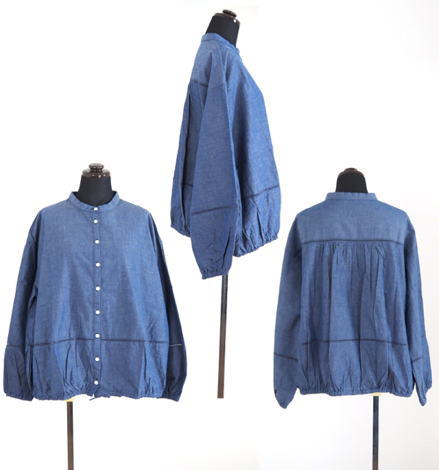 ina イナ ハシゴレース バンドカラーブラウス レディース