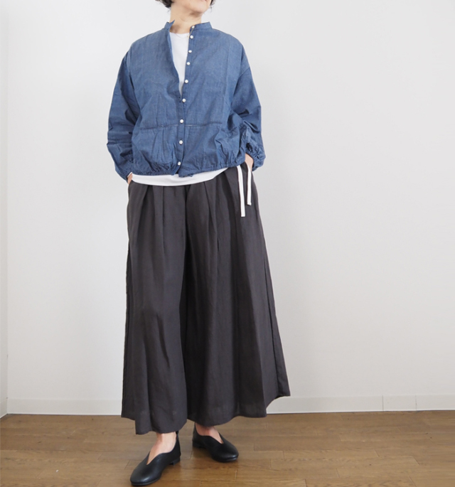 ina イナ ハシゴレース バンドカラーブラウス レディース