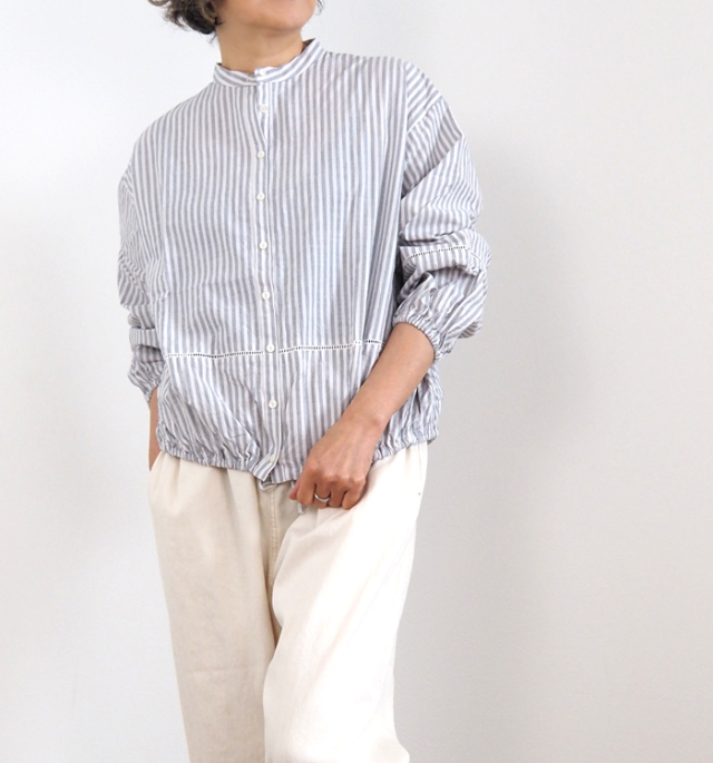 ina イナ ハシゴレース バンドカラーブラウス レディース