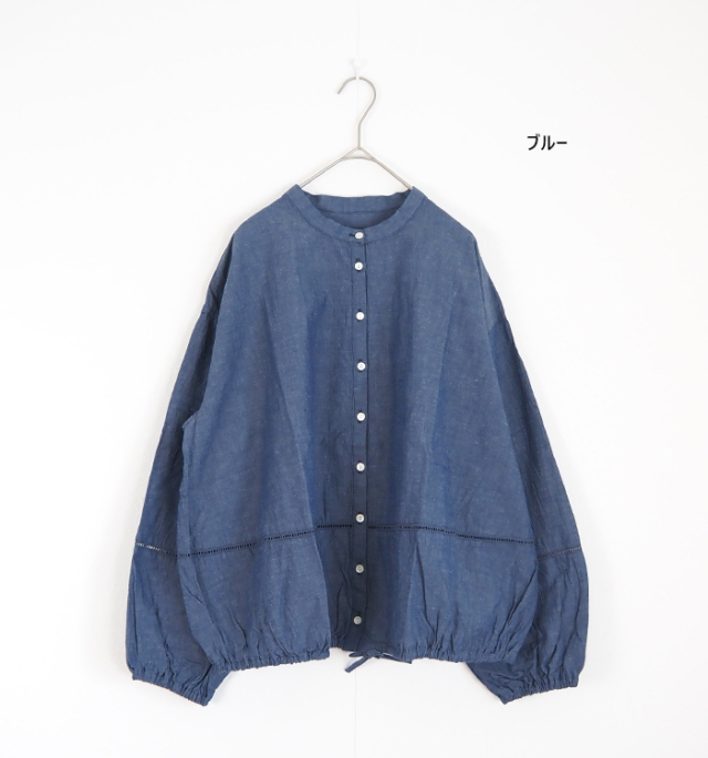 ina イナ ハシゴレース バンドカラーブラウス レディース