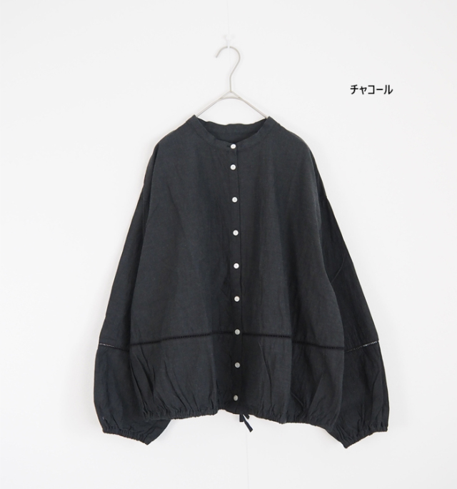 ina イナ ハシゴレース バンドカラーブラウス レディース