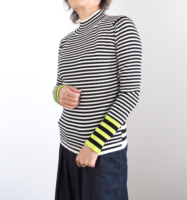 MARECHAL TERRE マルシャルテル ハイネックニットプルオーバー 前後ピッチ切替ボーダー×配色袖口 