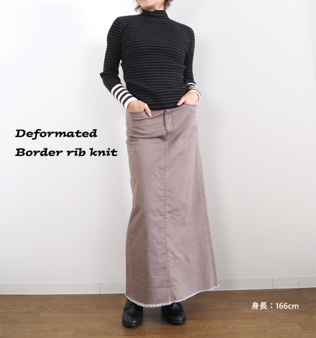 MARECHAL TERRE マルシャルテル ハイネックニットプルオーバー 前後ピッチ切替ボーダー×配色袖口 