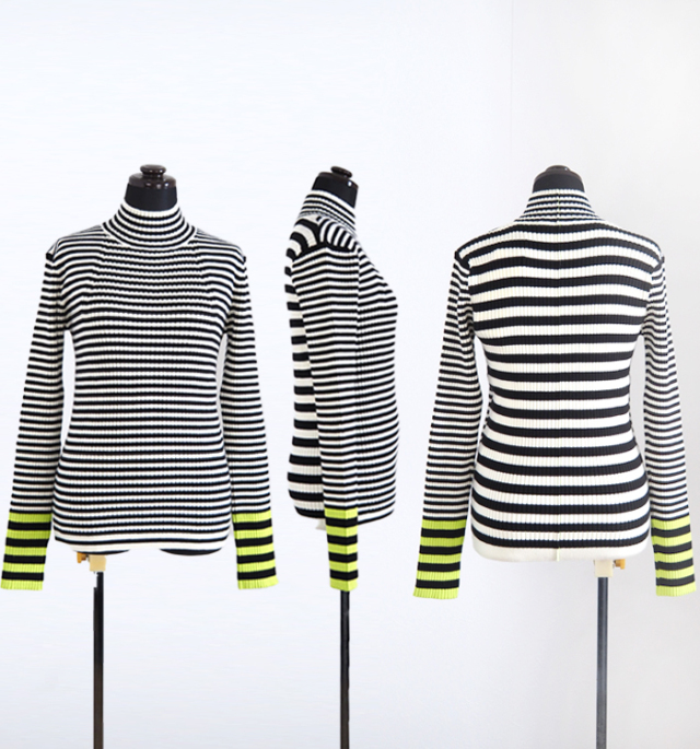 MARECHAL TERRE マルシャルテル ハイネックニットプルオーバー 前後ピッチ切替ボーダー×配色袖口 