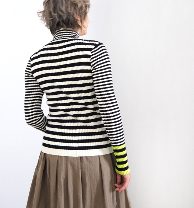 MARECHAL TERRE マルシャルテル ハイネックニットプルオーバー 前後ピッチ切替ボーダー×配色袖口 