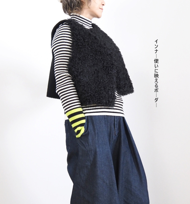 MARECHAL TERRE マルシャルテル ハイネックニットプルオーバー 前後ピッチ切替ボーダー×配色袖口 