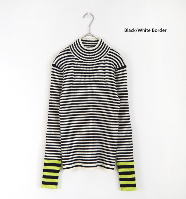 MARECHAL TERRE マルシャルテル ハイネックニットプルオーバー 前後ピッチ切替ボーダー×配色袖口 