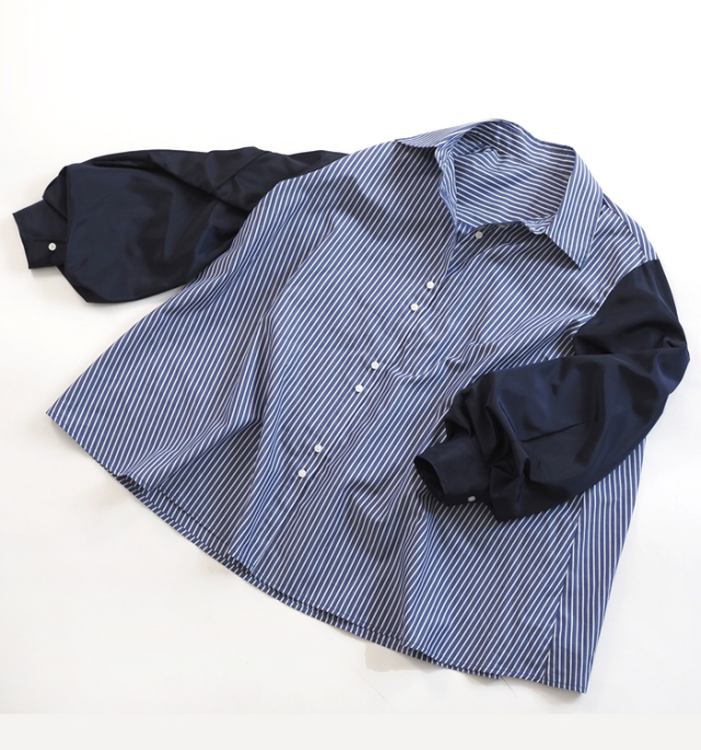 MARECHAL TERRE マルシャルテル ストライプ×無地 切替ルーズシャツ ボリュームスリーブ