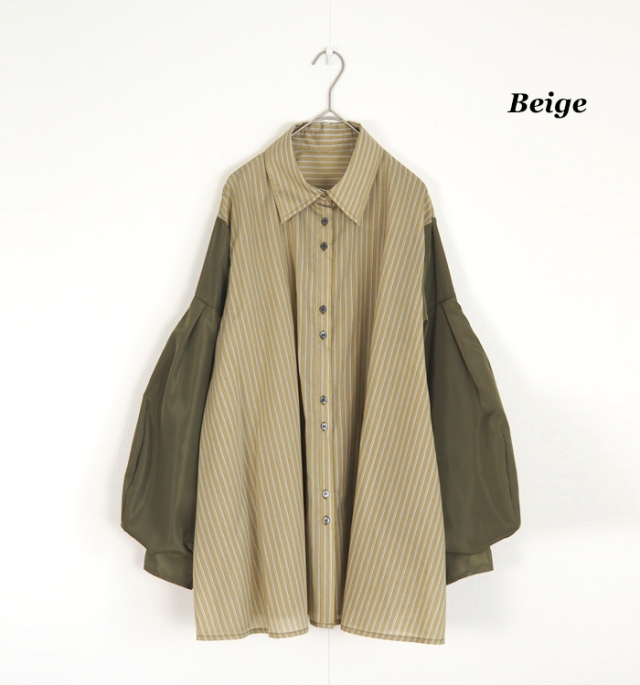 MARECHAL TERRE マルシャルテル ストライプ×無地 切替ルーズシャツ ボリュームスリーブ