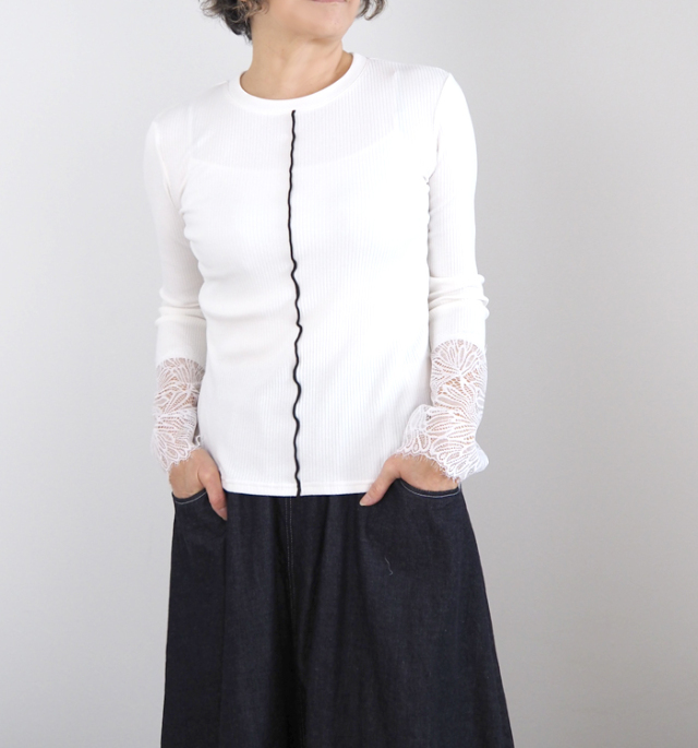 MARECHAL TERRE マルシャルテル レース付きリブカットソー プルオーバー
