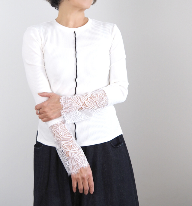 MARECHAL TERRE マルシャルテル レース付きリブカットソー プルオーバー
