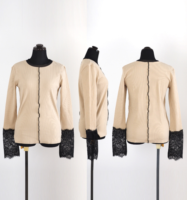 MARECHAL TERRE マルシャルテル レース付きリブカットソー プルオーバー