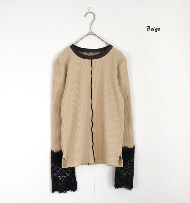 MARECHAL TERRE マルシャルテル レース付きリブカットソー プルオーバー