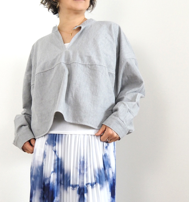 Munich ミューニック 6オンスデニム 前後2WAY クロップトブラウス レディース