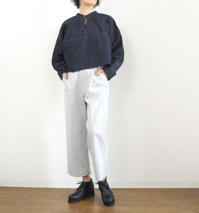 Munich ミューニック 6オンスデニム 前後2WAY クロップトブラウス レディース