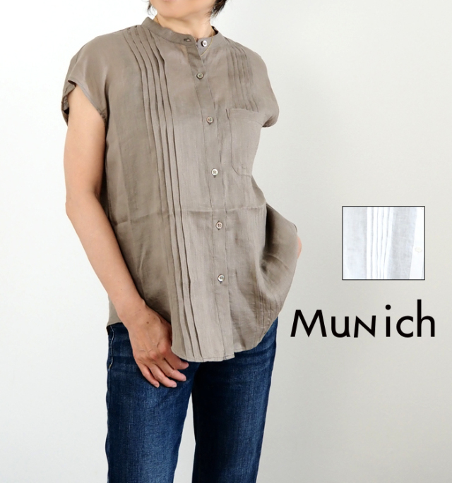 ミューニック MuNich リネン100%ゆったりWポケットシャツ Munich ミューニック フレンチスリーブ タックリネンシャツ MN261T57