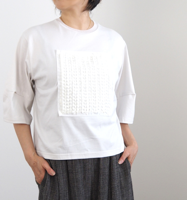MARECHAL TERRE マルシャルテル リボンジャガード Tシャツ 7分袖 コクーン袖 