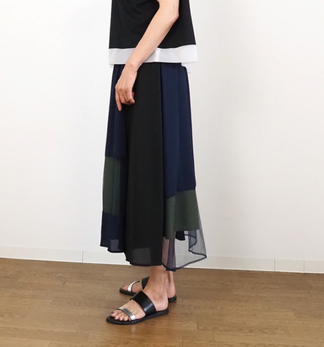 MARECHAL TERRE マルシャルテル シアーフレアースカート カラーブロックデザイン