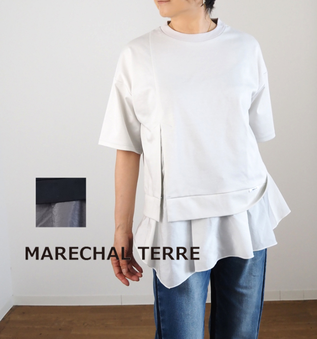 MARECHAL TERRE マルシャルテル 半袖Tシャツ ヘムラッフル UVカット×接触冷感 