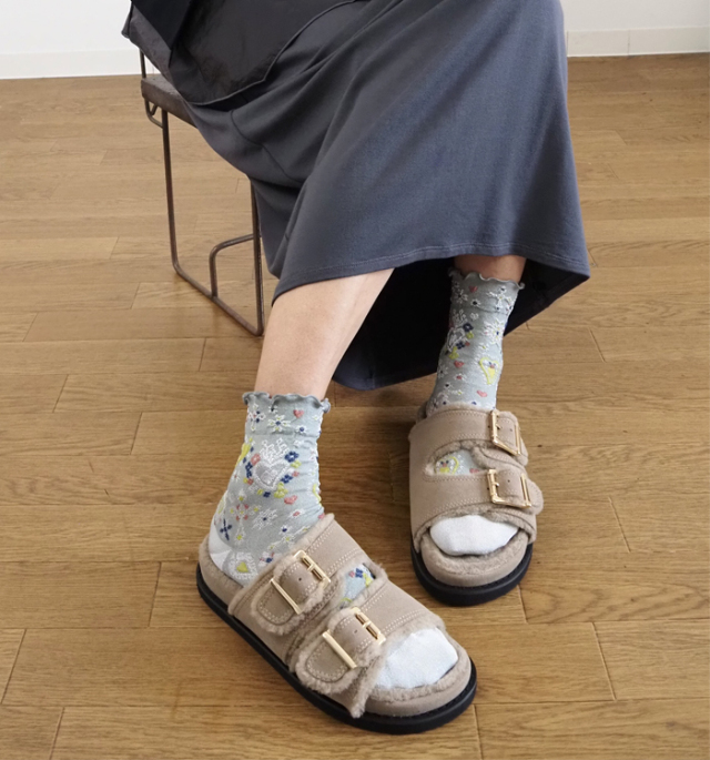 ATELIER BRUGGE アトリエブルージュ ダブルバックル フットベッド ファーサンダル