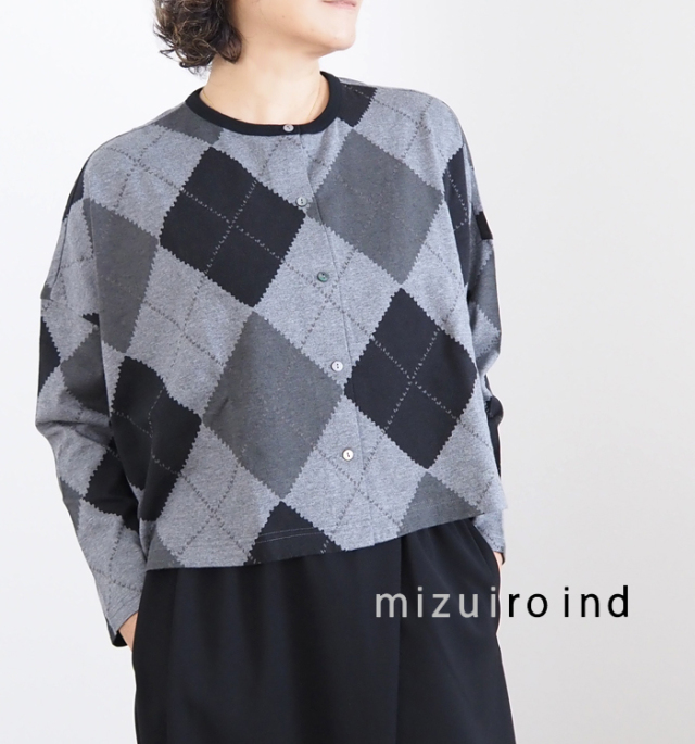 mizuiro ind ミズイロインド アーガイルプリントカーディガン