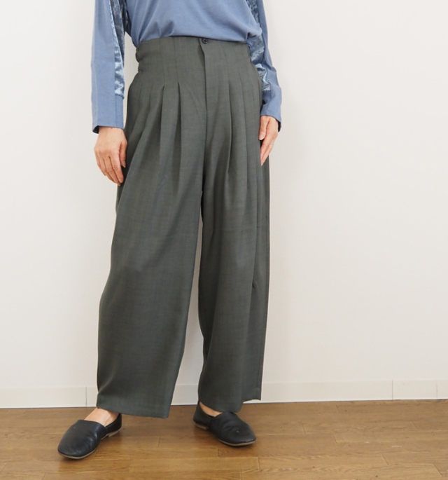 mizuiro ind ミズイロインド ハイウエストタックパンツ レディース