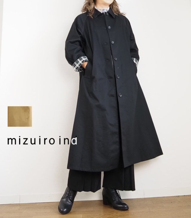 mizuiro ind ミズイロインド ステンカラーコート 配色チェック レディース