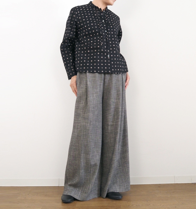 送料無料 通販  ミディウミ MidiUmi 小紋柄ボウタイ長袖シャツ 3-739669 レディース シャツ/ブラウス(長袖/七分)